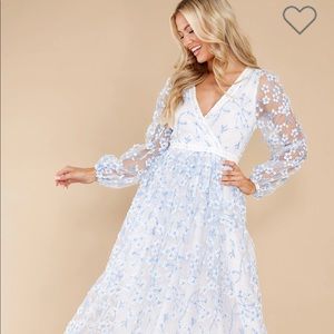 Red Dress Boutique “Heavenly Sights” embroidered floral maxi with puff sleeves